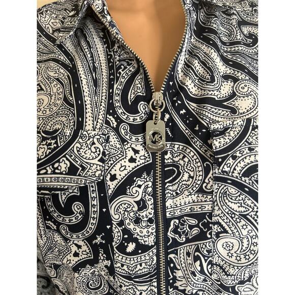 Michael Kors Bohemian Print Roll Tab Long Sleeve Paisley Zipper Front Size 6 - Picture 7 of 7
